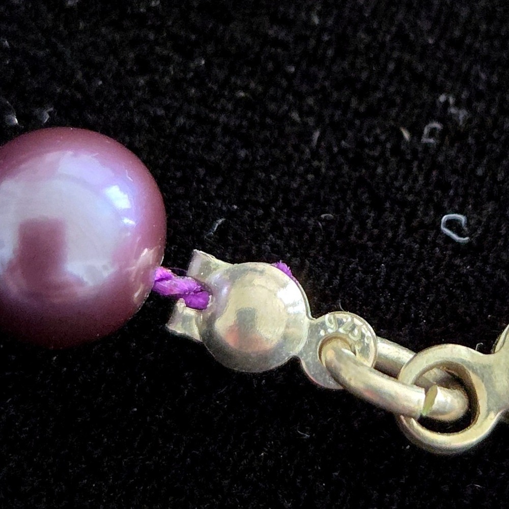 VTG Purple Peacock‎ Cultured Pearl Necklace 925 Sterling Silver Hand Knotted 18" - Picture 5 of 6